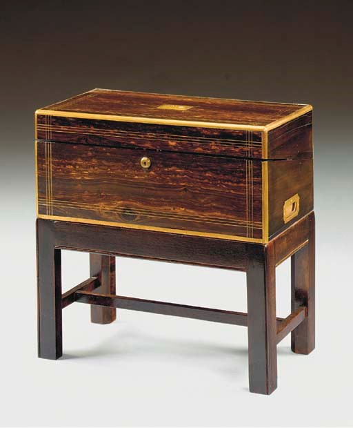 A VICTORIAN BRASS-INLAID CALAMANDER LAP DESK