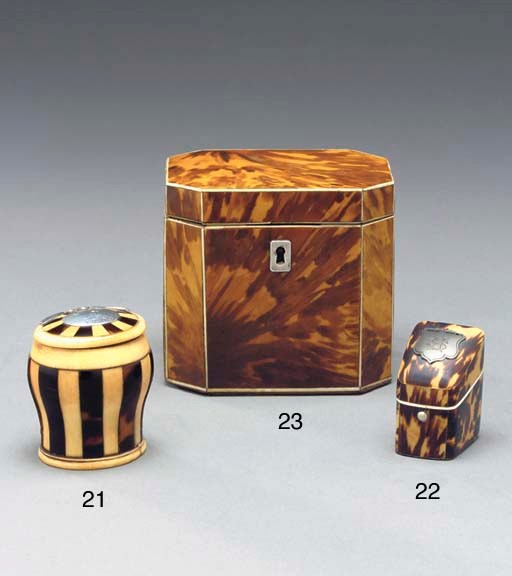 A REGENCY IVORY-INLAID TORTOISESHELL TEA CADDY**