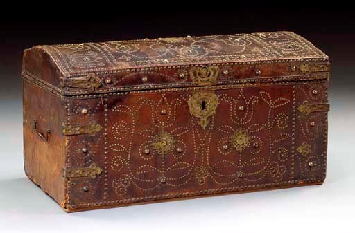 A GEORGE II BRASS-MOUNTED LEATHER TRUNK*