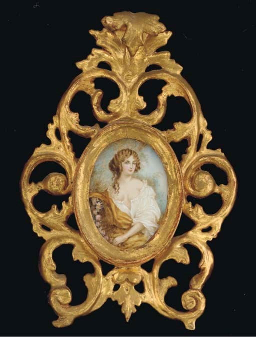 A decorative miniature of a young lady, her breasts bared