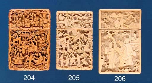 A carved ivory card case