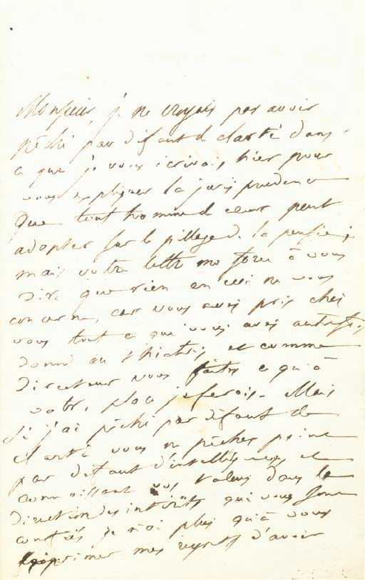 BALZAC, Honoré de (1799-1850). Lettre autographe paraphée adressée à Monsieur [Delestre-Poirson]. S.l. [Paris] 13 mars 1838. 1 1/2 p. grand in-8 (205 x 132 mm). Encadrement en bois doré.