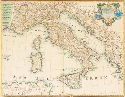 DELISLE, Guillaume (1675-1726). L'Italie. Dressée sur les observations de Mrs. de l'Académie Royale des Sciences sur celle du R.P. Riccioli de la Compagnie de Jésus et d'autres astronomes du pays. Paris: chez l'auteur, 1700.