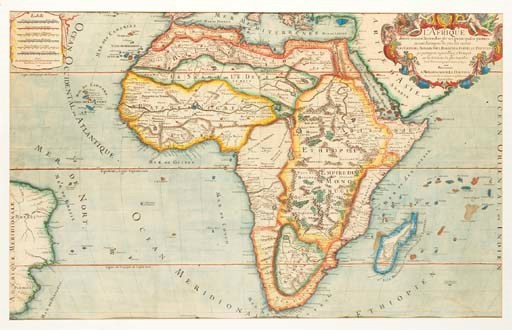 SANSON d'ABBEVILLE, Nicolas. L'Afrique divisée suivant l'estendüe de ses principales parties ou sont distingués les uns des autres, les empires, les monarchies, royaumes, estats, et peuples. Paris: Jaillot, vers 1690.
