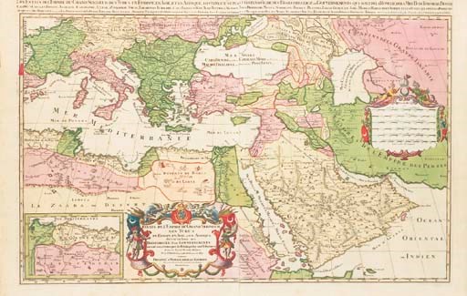 SANSON d'ABBEVILLE, Nicolas. Les estats de l'empire du grand seigneur des Turcs en Europe, en Asie et en Afrique, distingué suivant l'estendue de ses Beglerbeglicz ou gouvernements, ou sont aussi remarquez les estats qui luy sont tributaires. Paris: Jaillot, vers 1700.
