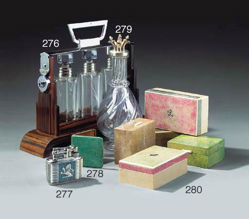 A GROUP OF FIVE SHAGREEN AND IVORY VENEERED CIGARETTE BOXES