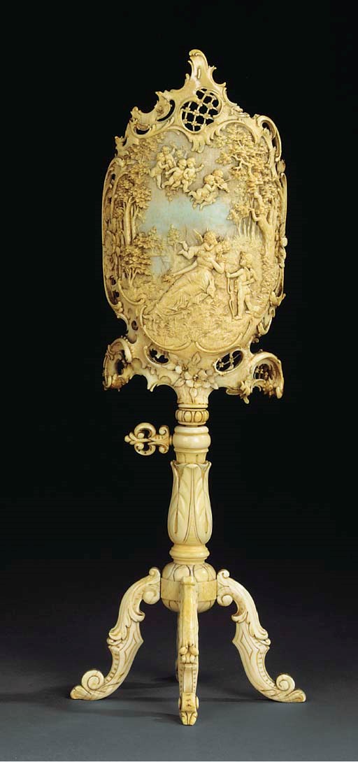 A French carved ivory table screen