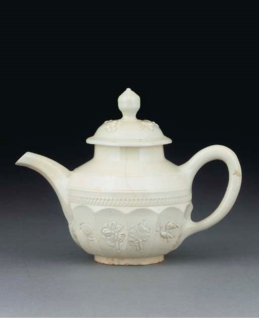A Staffordshire white saltglaze teapot and cover