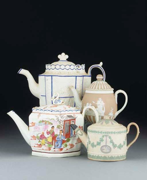 Four English teapots and covers