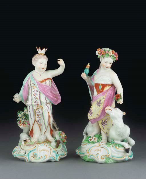 A Derby figure of Asia and another of Europe
