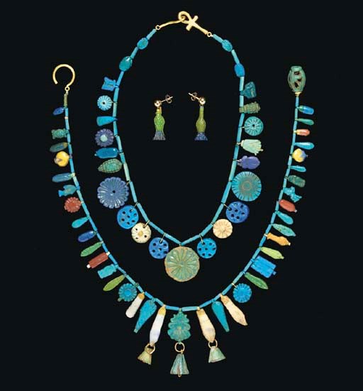 TWO EGYPTIAN FAIENCE NECKLACES