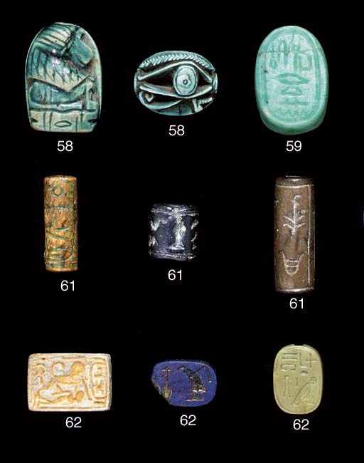 TWO EGYPTIAN GLAZED STEATITE AMULETS