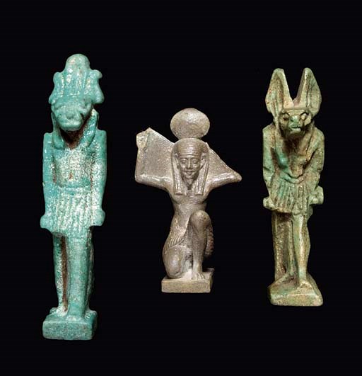 THREE EGYPTIAN FAIENCE AMULETS