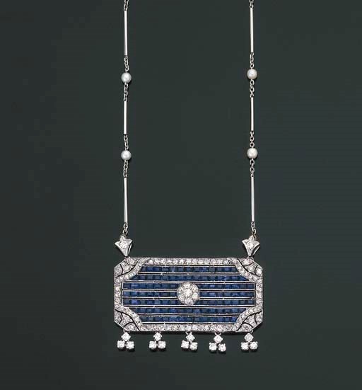 COLLIER PERLES DE CULTURE, SAPHIRS ET DIAMANTS