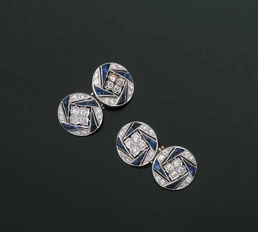 PAIRE DE BOUTONS DE MANCHETTE SAPHIRS ET DIAMANTS
