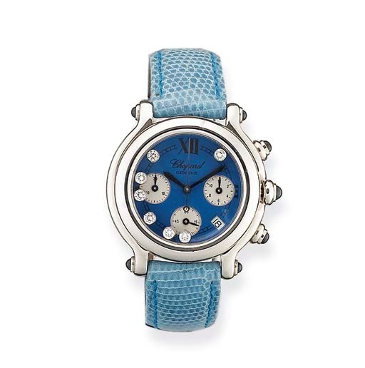 MONTRE BRACELET DE DAME "HAPPY SPORT" ACIER, SAPHIRS ET DIAMANTS, PAR CHOPARD