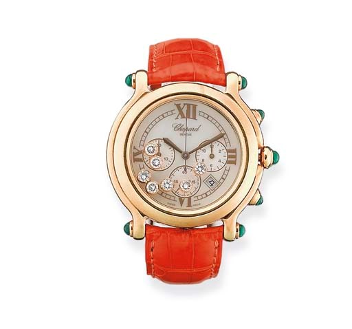 MONTRE BRACELET D'HOMME "HAPPY SPORT" OR, EMERAUDES ET DIAMANTS, PAR CHOPARD