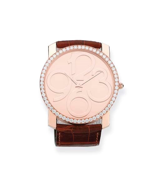 MONTRE BRACELET DE DAME "ROUND SQUARE" OR ROSE ET DIAMANTS, PAR GUY ELLIA