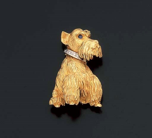 BROCHE SCOTTISH-TERRIER SAPHIRS ET DIAMANTS