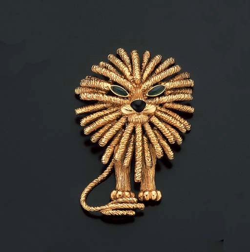 CLIP "LION SOLEIL" CHRYSOPRASE ET ONYX, PAR VAN CLEEF & ARPELS