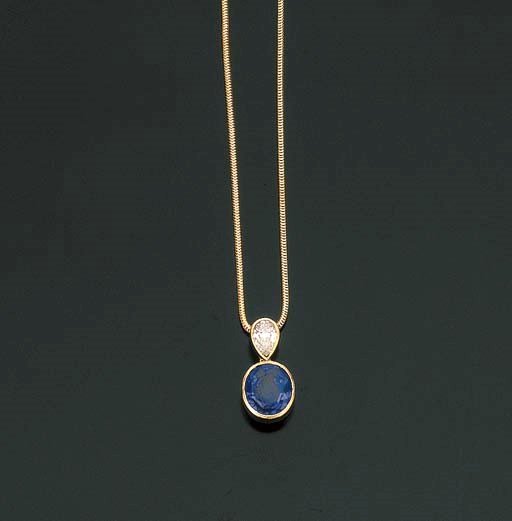 PENDENTIF SAPHIR ET DIAMANT