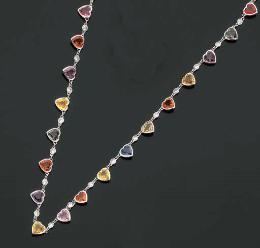COLLIER SAPHIRS DE COULEURS ET DIAMANTS