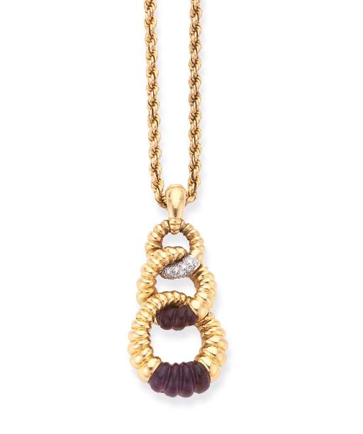 PENDENTIF AMETHYSTES ET  DIAMANTS, PAR KUTCHINSKY