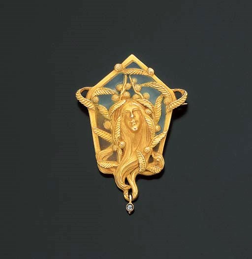 BROCHE ART NOUVEAU DIAMANT ET EMAIL