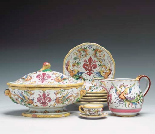 A MAJOLICA PART DINNER SERVICE,