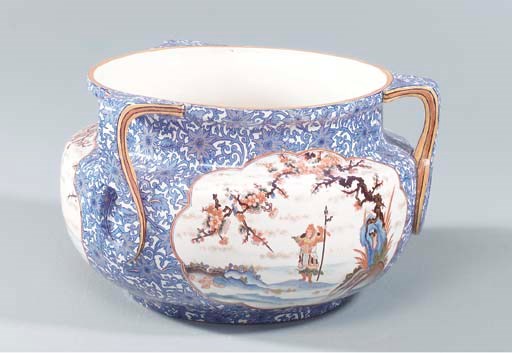 A LARGE THREE-HANDLED EARTHENWARE JARDINIEIRE,