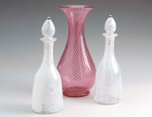 A FRENCH LATTICINIO BALUSTER VASE,