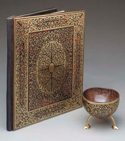 TWO NAPOLEAN III TORTOISESHELL BOULLE MARQUETRY DESK ARTICLES,
