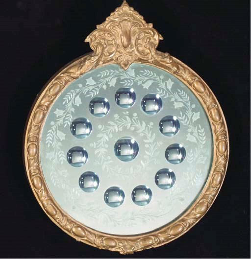A GROUP OF FOUR VARIOUS WALL MIRRORS,