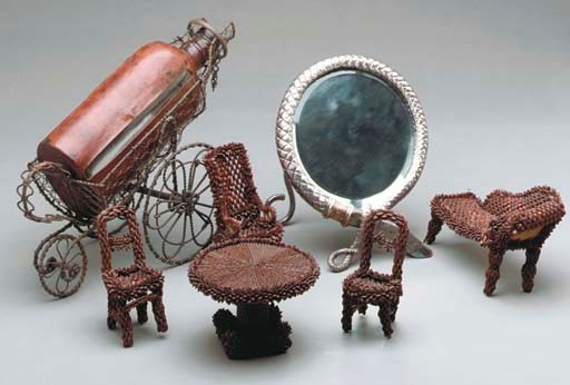 A VICTORIAN SEED WORK DOLL'S SALON SUITE,