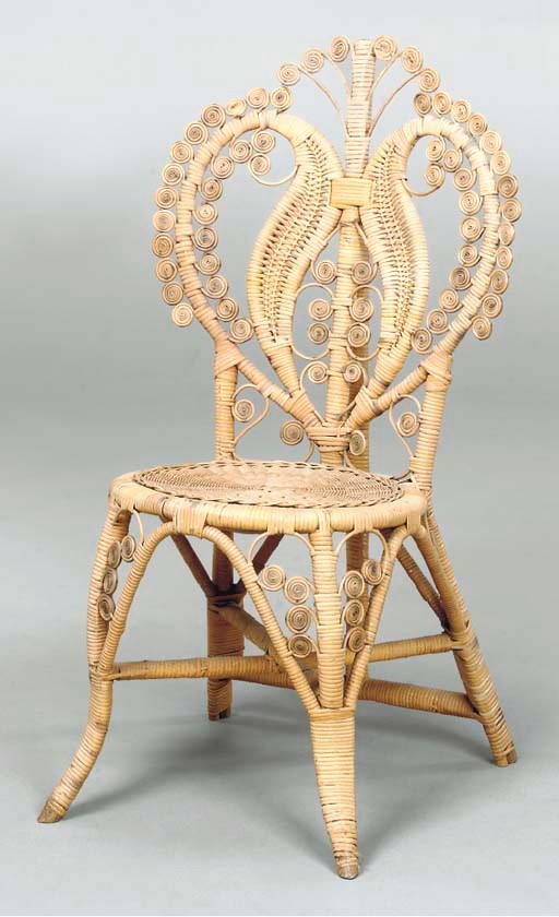 A PAIR OF VICTORIAN WICKER SIDE CHAIRS,