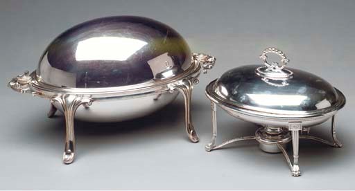 A VICTORIAN SILVER PLATED OVAL BUN WARMER AND A VICTORIAN SILVER PLATED OVAL VEGETABLE DISH ON STAND,