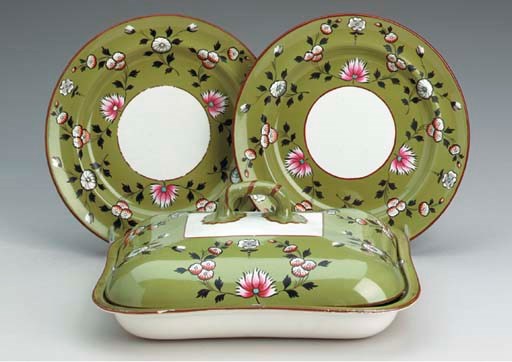 A SPODE PEA-GREEN GROUND PART SERVICE,