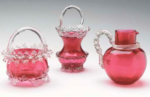 A GROUP OF VICTORIAN RUBY AND CLEAR GLASS TABLEWARES,