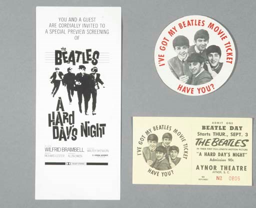 BEATLES A HARD DAY'S NIGHT TICKET, SCREENING INVITATION AND SOUVENIR