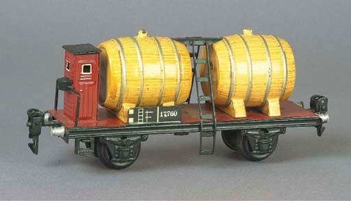 A Märklin two-axle 1776 18.5cm. double barrel wine wagon with brakeman's hut