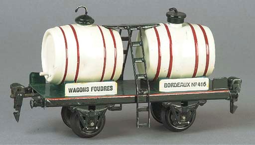 A Märklin two-axle 1940 16.5cm. 'Wagons Foudres Bordeaux' double barrel wine wagon