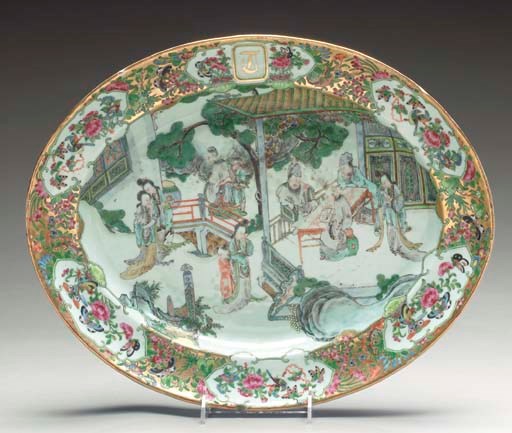 A CHINESE EXPORT FAMILLE ROSE INITIALLED PLATTER,