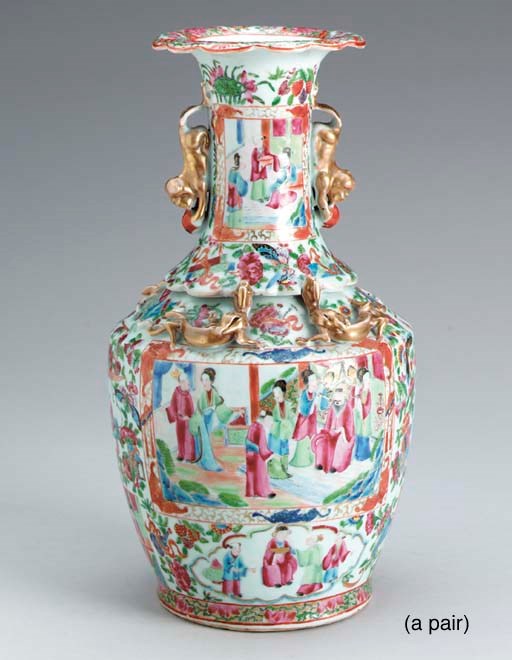 A PAIR OF FAMILLE ROSE VASES,
