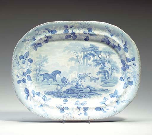 AN ENGLISH EARTHENWARE TRANSFER PRINTED PLATTER,