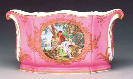 A SÈVRES LATER-DECORATED PINK-GROUND VASE (CUVETTE A FLEURS 'VERDUN')