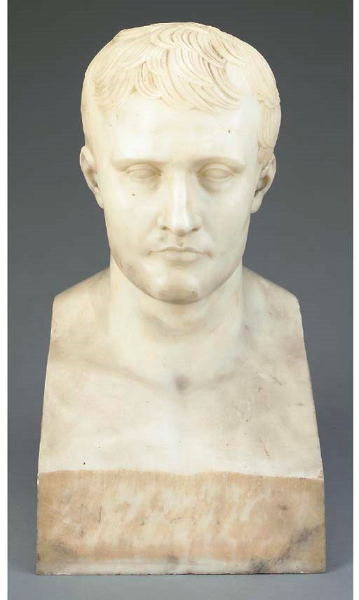 A CARVED MARBLE PORTRAIT OF NAPOLEON BONAPARTE,