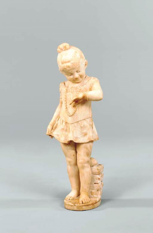 AN ITALIAN ALABASTER FIGURE OF A YOUNG GIRL,