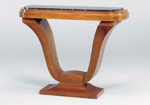 AN ART DECO MARBLE-TOPPED ROSEWOOD CONSOLE TABLE,