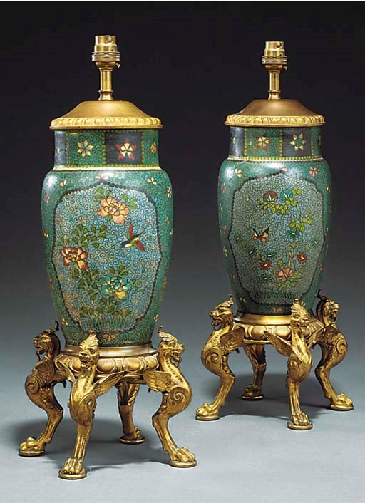 A PAIR OF CLOISSONE ENAMEL VASES