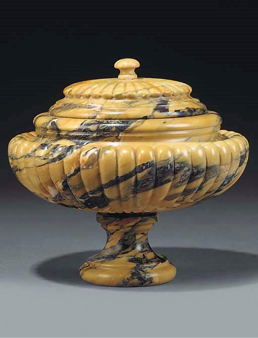 A SIENA MARBLE TAZZA AND COVER